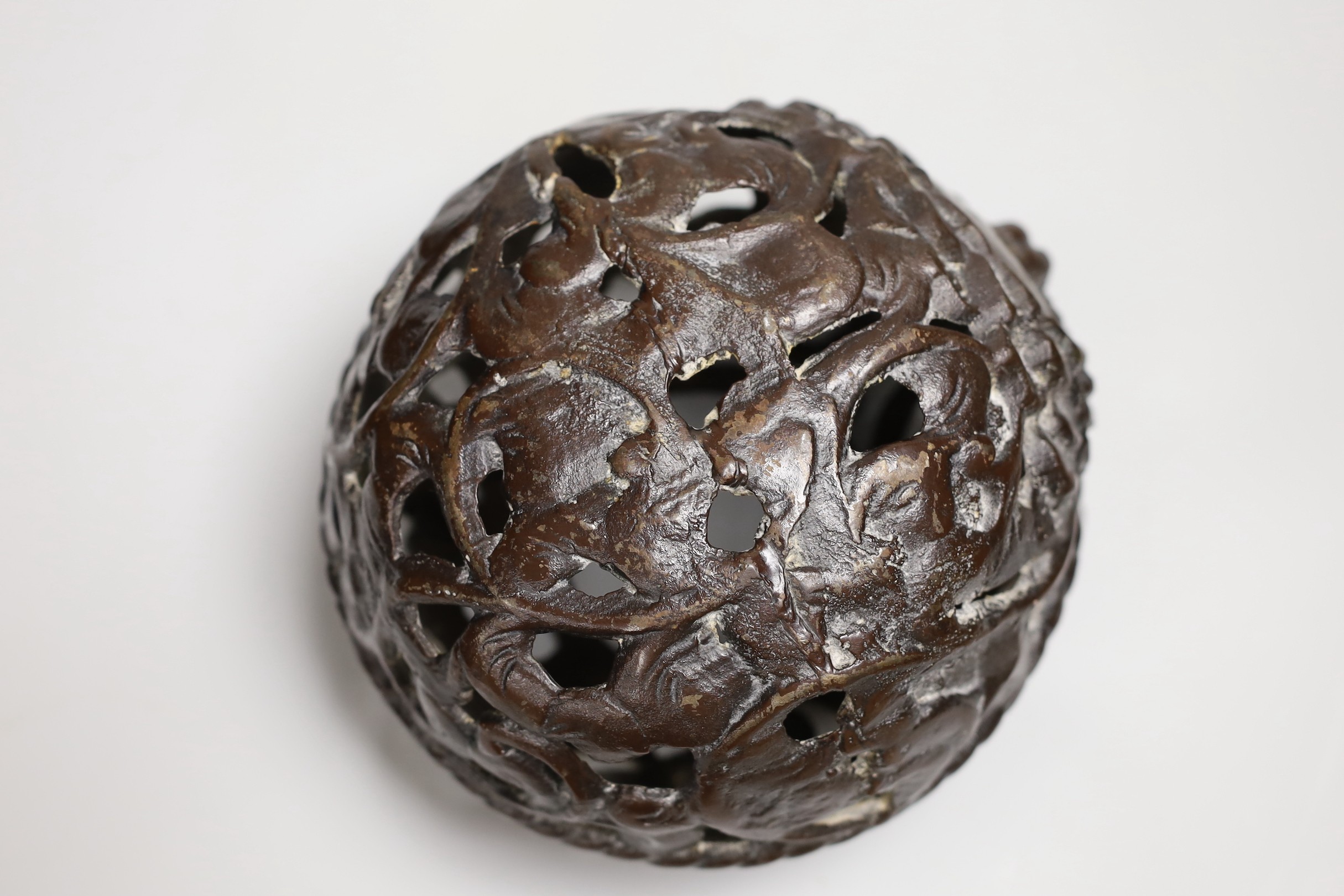A bronze incense burner or basket, 15cm